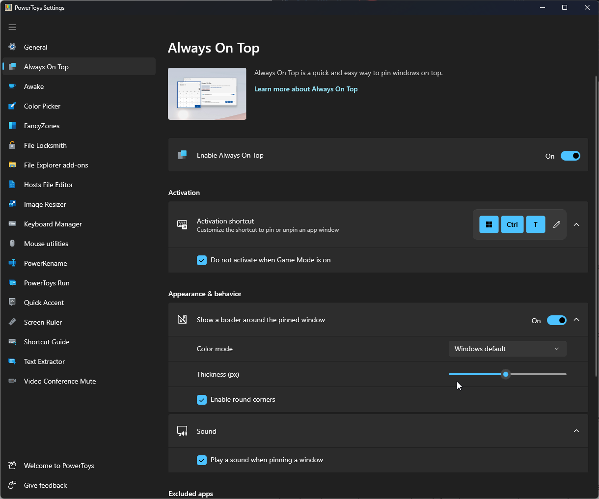 Фиксация окна поверх остальных