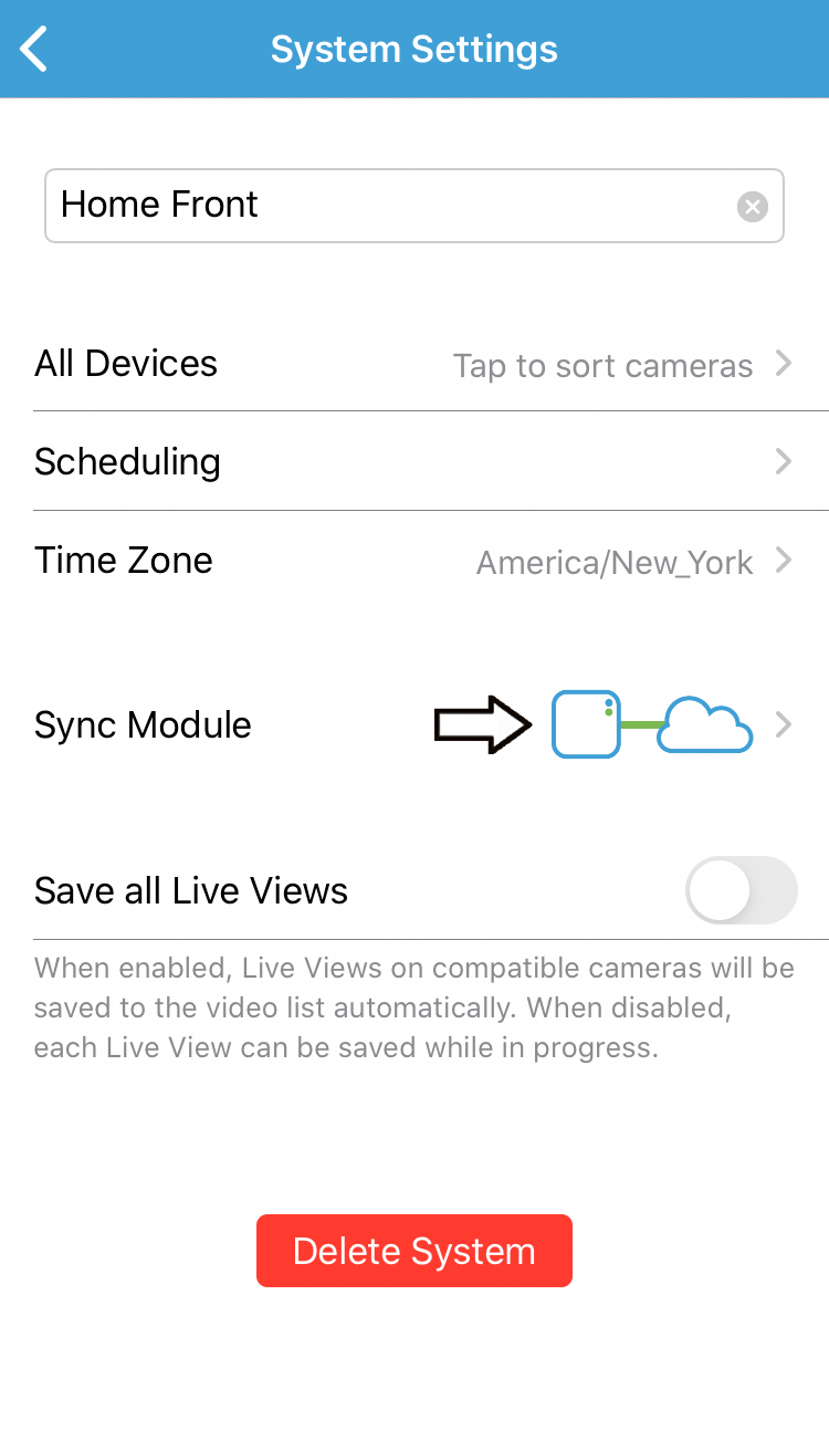 Статус модуля синхронизации Blink