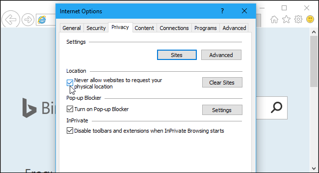 Параметры конфиденциальности в Internet Explorer