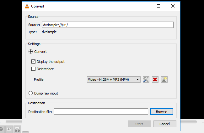 Выбор папки и имени выходного файла в VLC с расширением .mp4