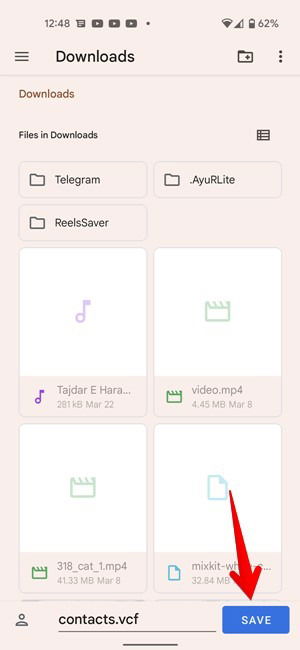 Сохранение файла CSV контактов на Android