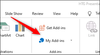 Кнопка «Мои надстройки» в PowerPoint