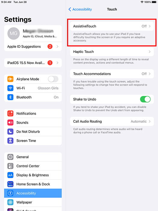 Параметры AssistiveTouch