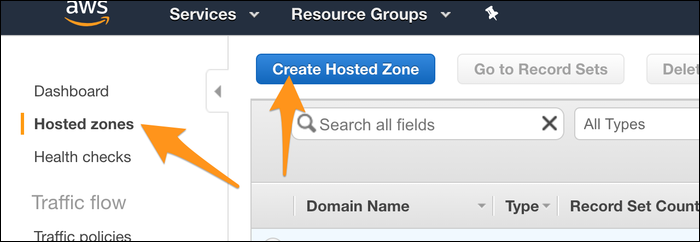 Страница создания Hosted Zone в Route 53