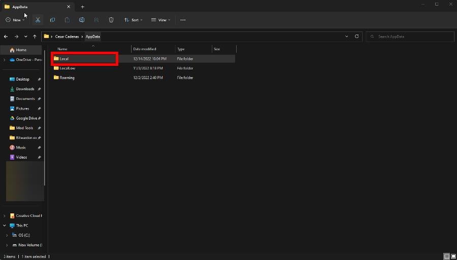 Папка Local в каталоге AppData