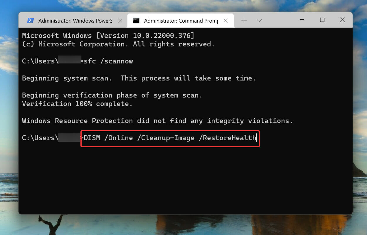 Запуск DISM для восстановления образа