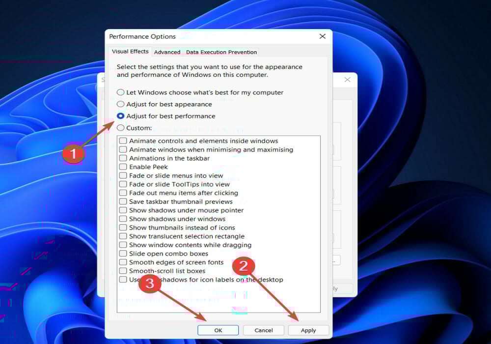 Опция «Обеспечить наилучшее быстродействие» в Windows