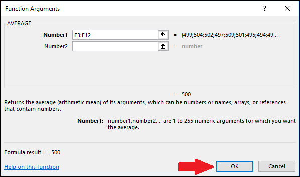 Результат функции AVERAGE