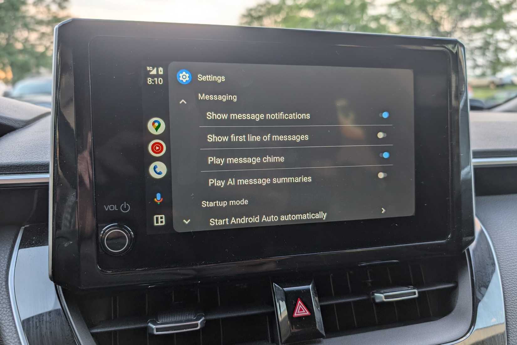 Экран настроек Android Auto с сообщениями