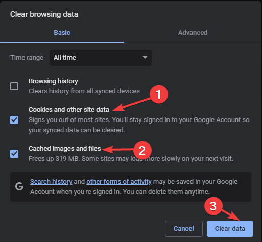 Clear browsing data