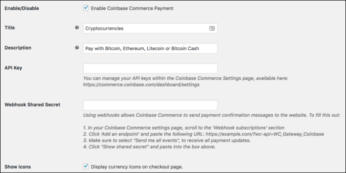 В разделе WooCommerce > Settings > Payments включите плагин и настройте в 