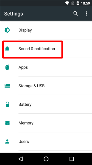 Скриншот: меню Sound & Notification
