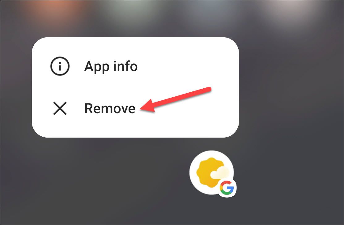 Удаление ярлыка приложения «Погода» Google с главного экрана.
