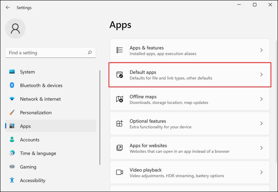 Раздел Приложения по умолчанию в настройках Windows 11