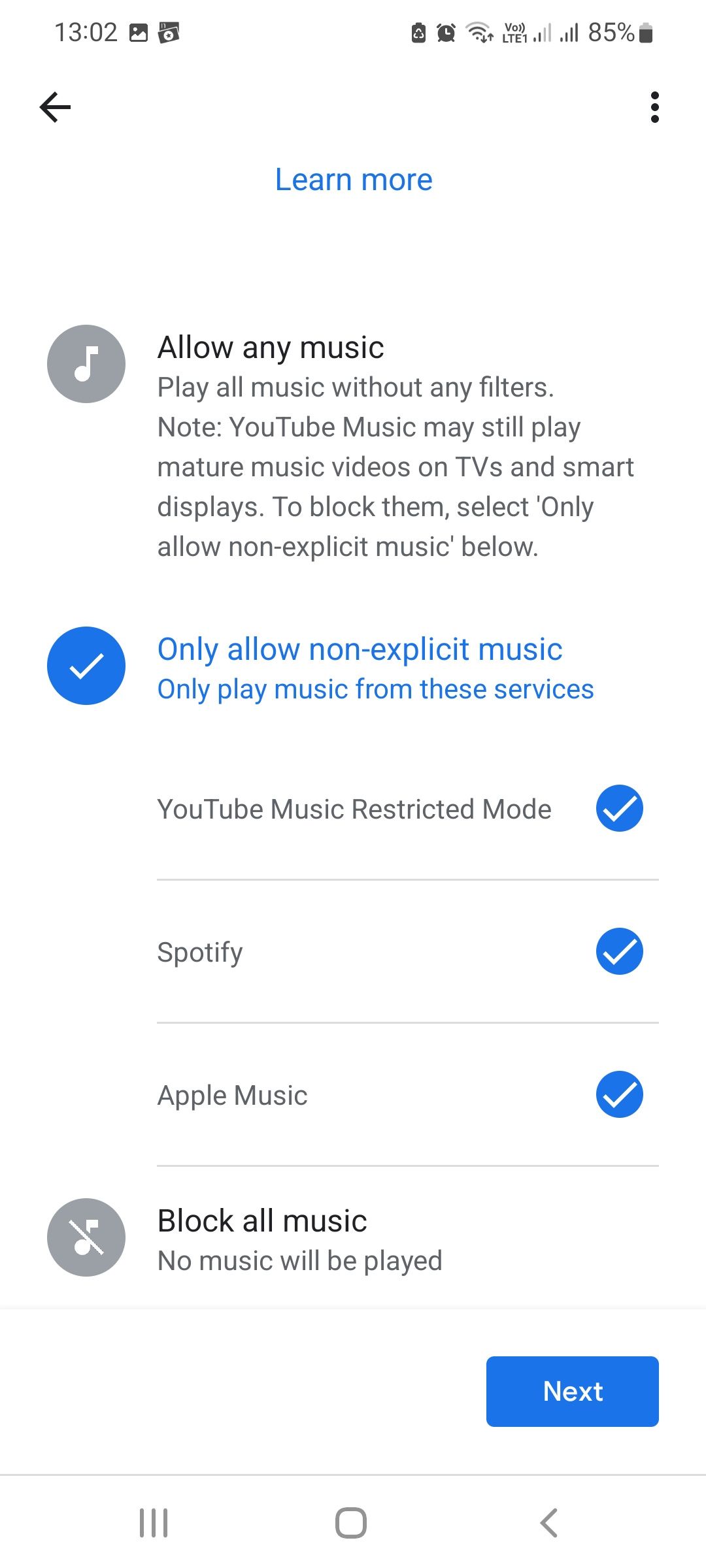 Фильтрация музыки в приложении Google Home