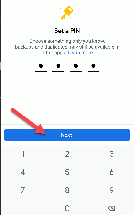 Экран ввода четырёхзначного PIN для Safe Folder