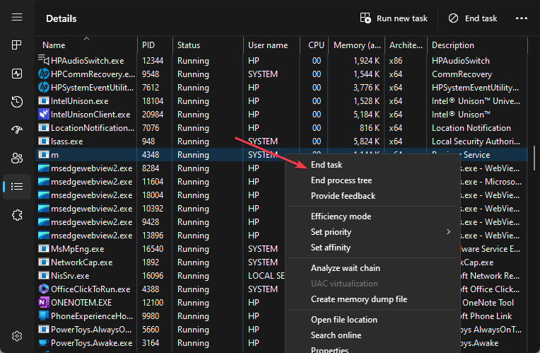 Скриншот Диспетчера задач с выделенным mcbuilder.exe