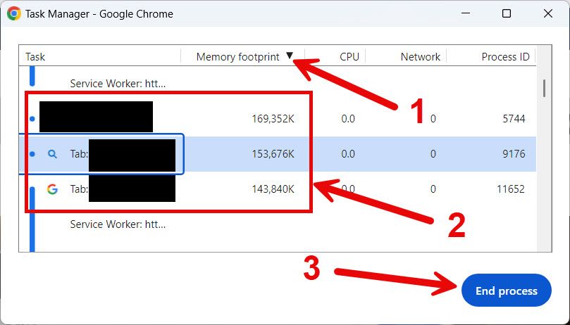 Завершение задачи в диспетчере задач Chrome