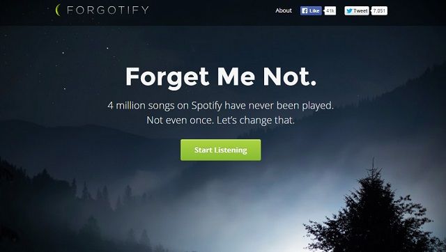 Страница Forgotify: начало прослушивания редко играемых треков
