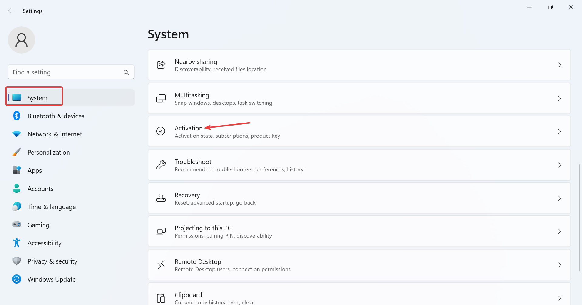 Параметры активации Windows