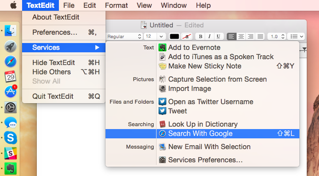 Меню Services на macOS: пункт «Search with Google»