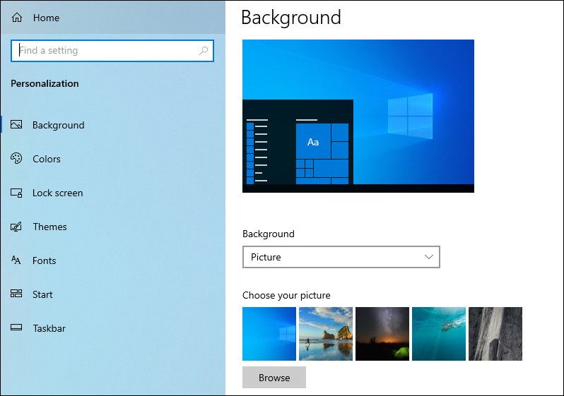 Параметры фона в Windows