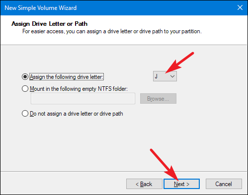 Выбор буквы диска