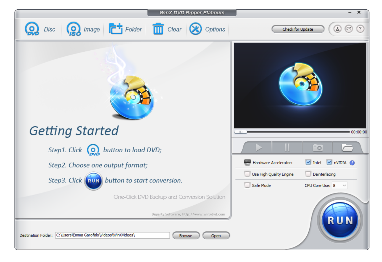 The WinX DVD Ripper launch screen.