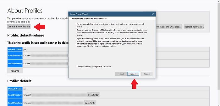 Мастер создания профиля в Firefox