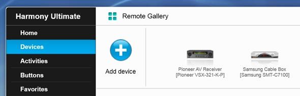 Интерфейс myharmony: добавление устройства