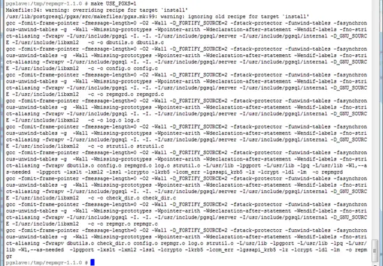 Registro de compilación e instalación de repmgr