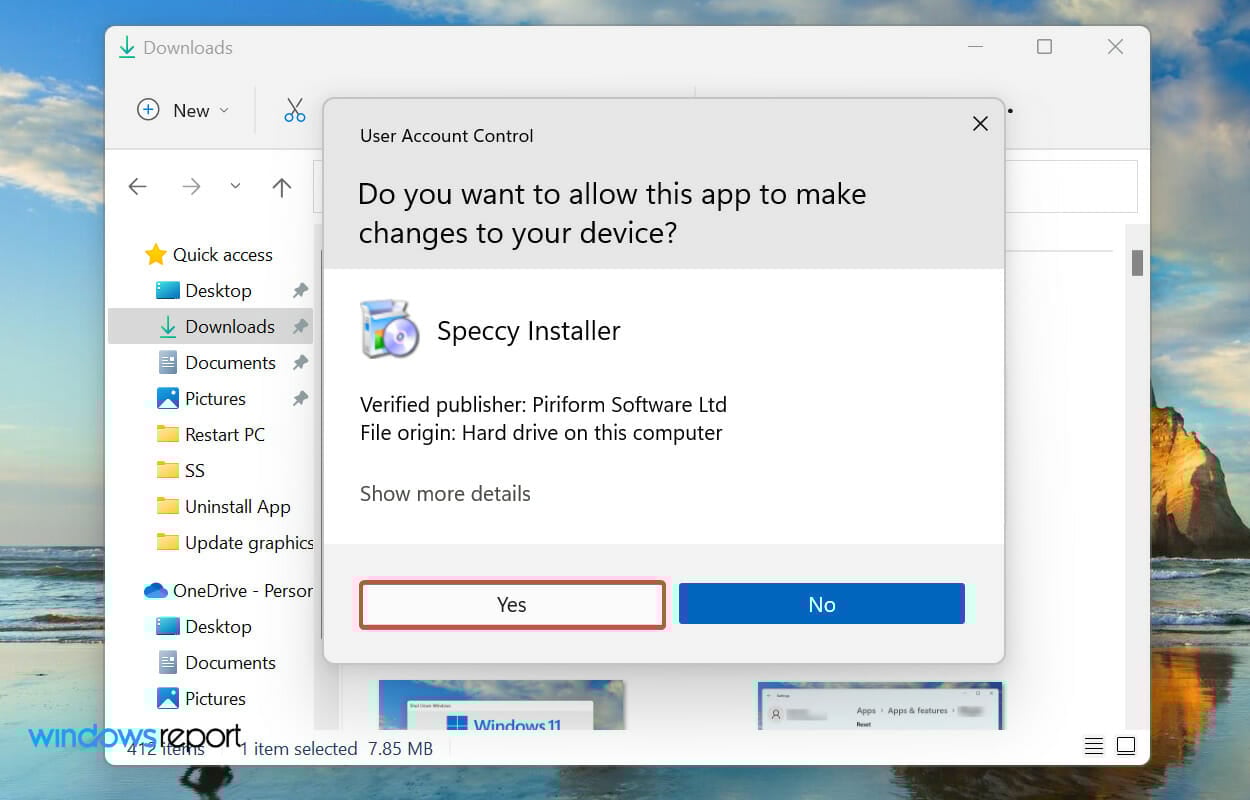 Подтверждение UAC для Speccy