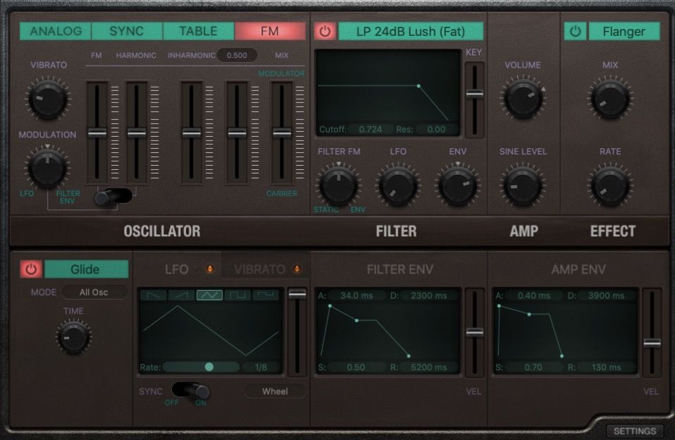 Режим FM в Retro Synth, элементы управления FM и гармониками