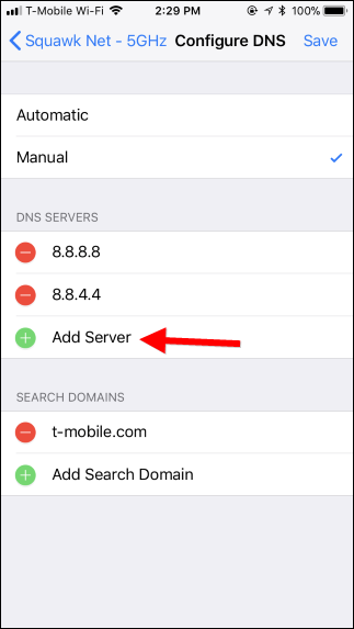 Добавление новых DNS серверов: поле ввода IP адресов в Manual режиме