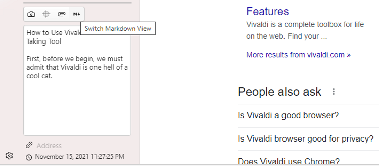 Режим Markdown в Vivaldi
