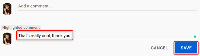 Редактирование комментария на YouTube.