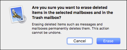 Диалог подтверждения удаления для всех почтовых ящиков