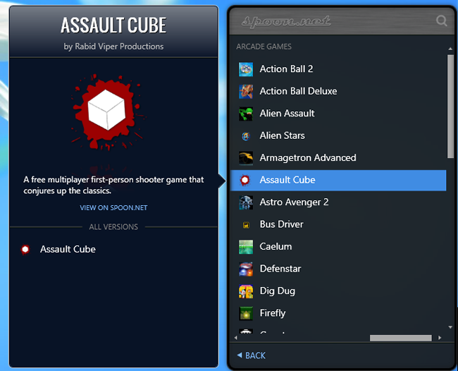 Окно поиска и результаты при вводе в библиотеке Spoon.net