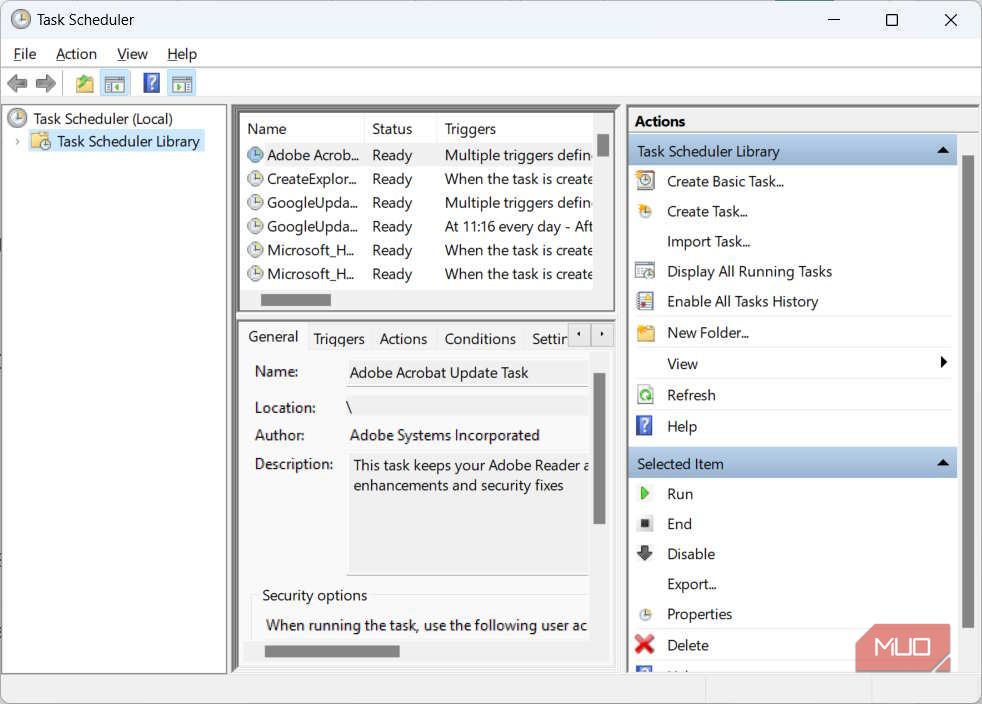 Планировщик заданий Windows с опцией создания задачи