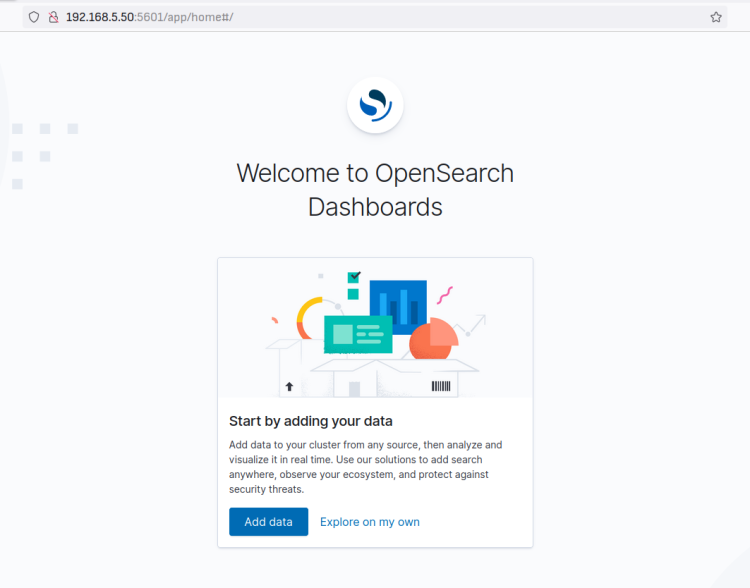 Главная страница OpenSearch Dashboards после входа