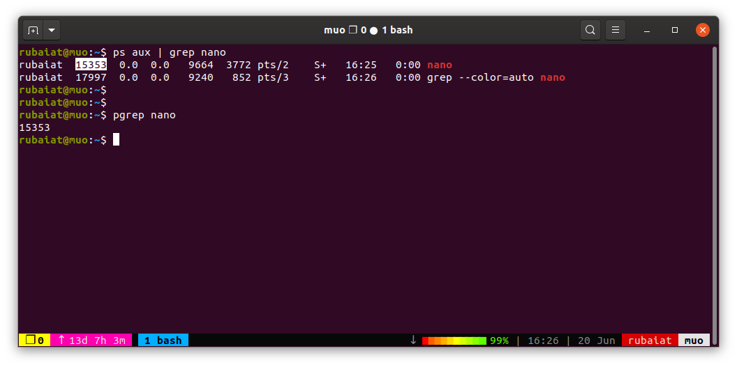 поиск идентификатора процесса (PID) в Linux
