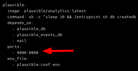 Иллюстрация: как изменить порт в docker-compose.yml для Plausible
