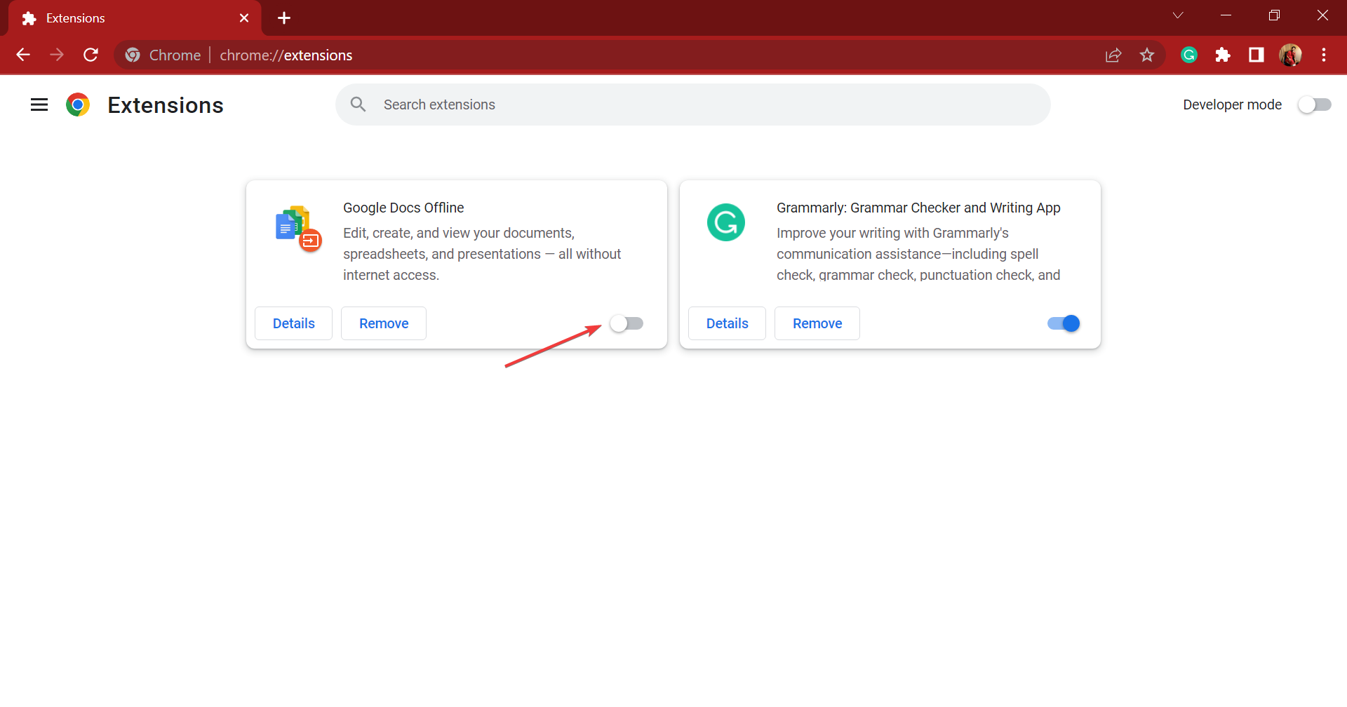 Отключение расширений в Chrome