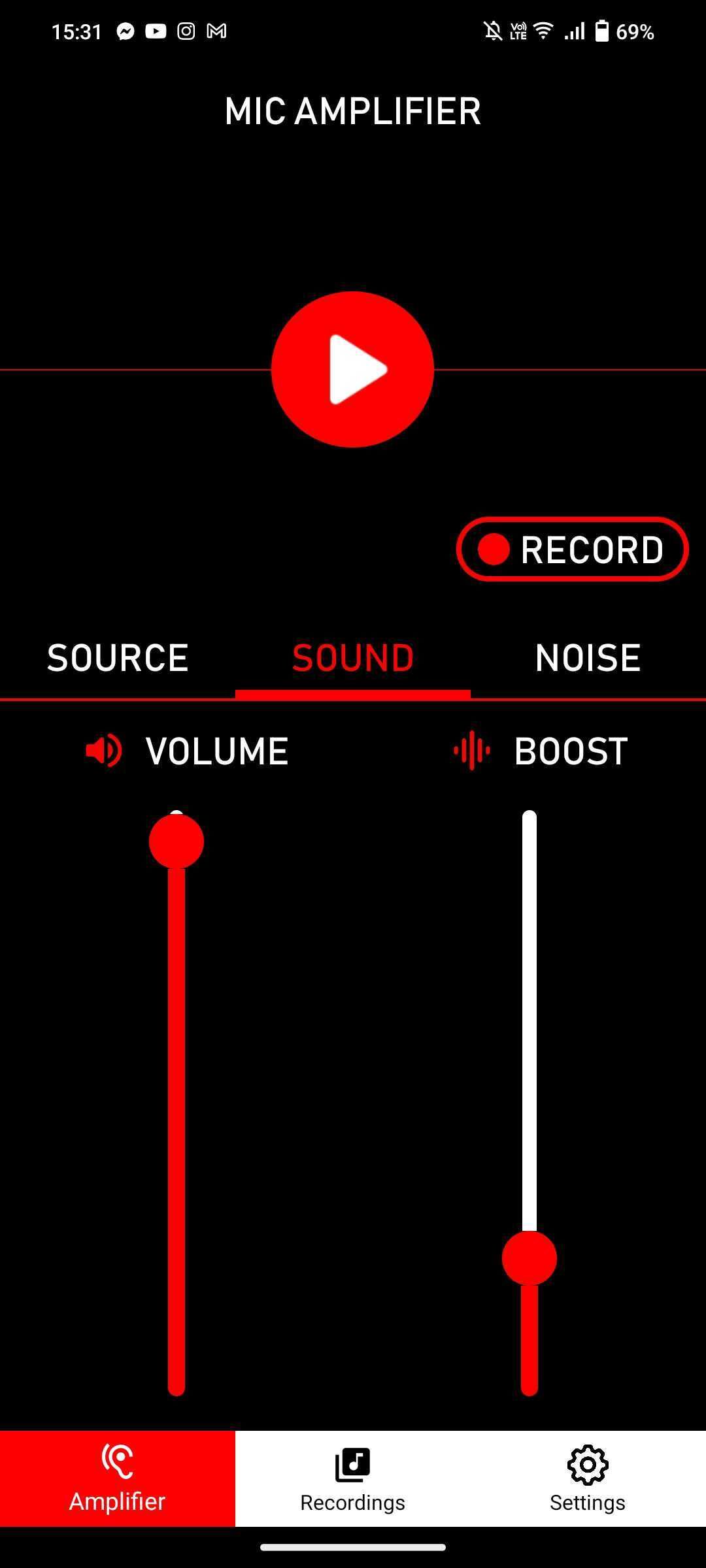 Mic Amplifier на вкладке Sound в Android