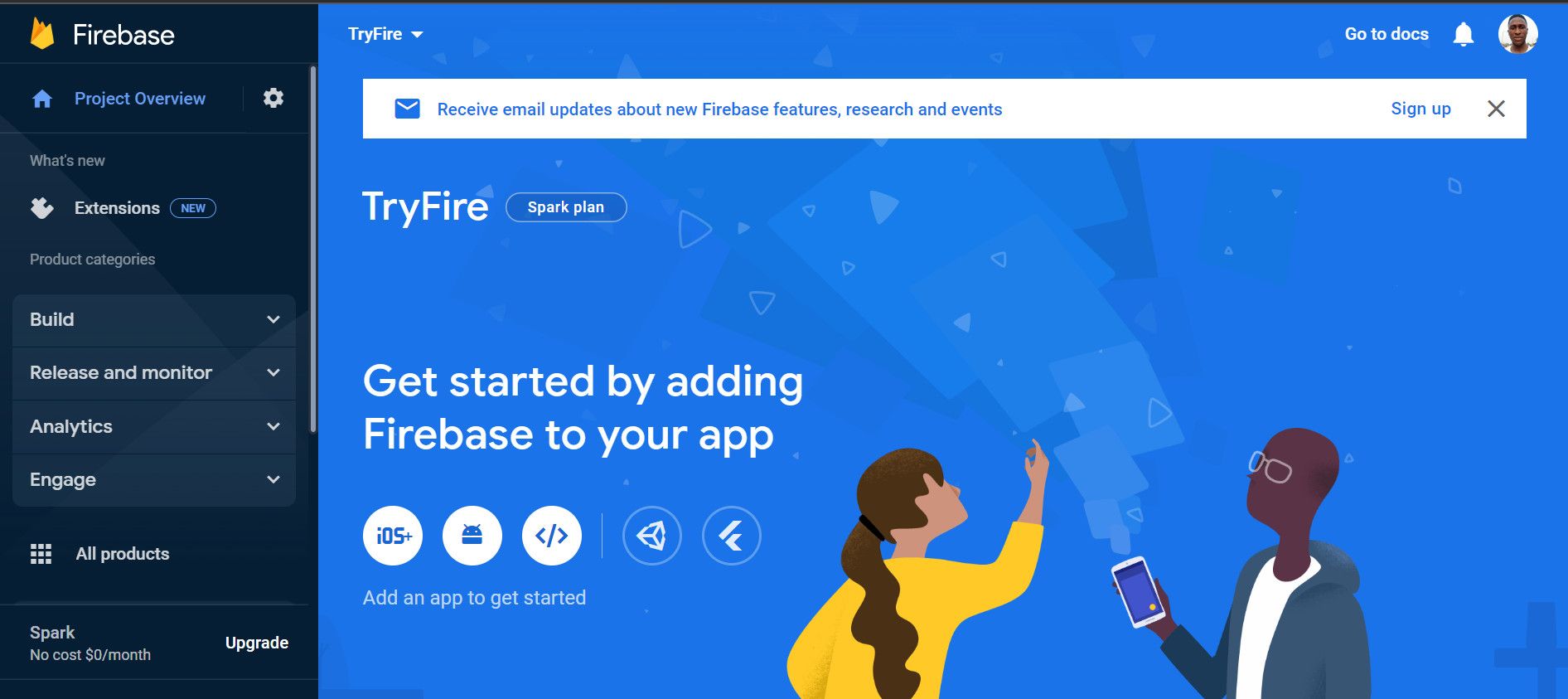 Опция добавления веб‑приложения в консоли Firebase