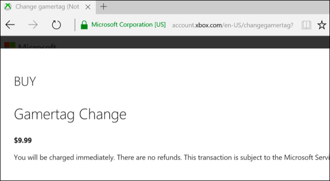 Оплата услуги изменения Gamertag — стоимость $9.99