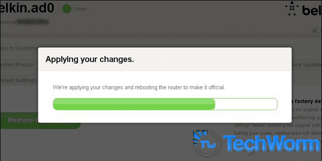 Индикация процесса перезагрузки и сброса на роутере Belkin