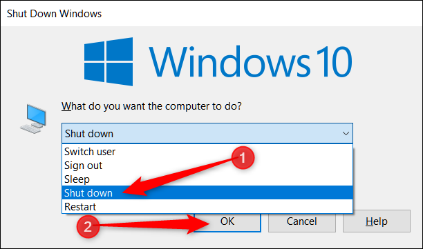 Выберите Выключение в классическом диалоге и нажмите OK