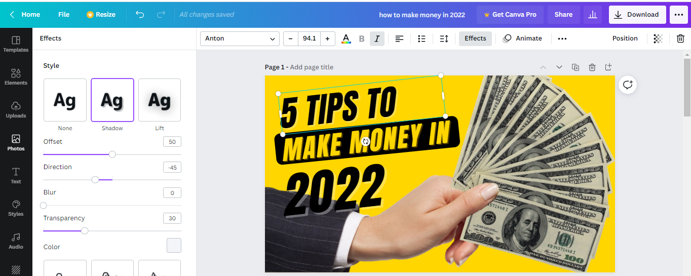 Редактирование текста и шрифтов в Canva