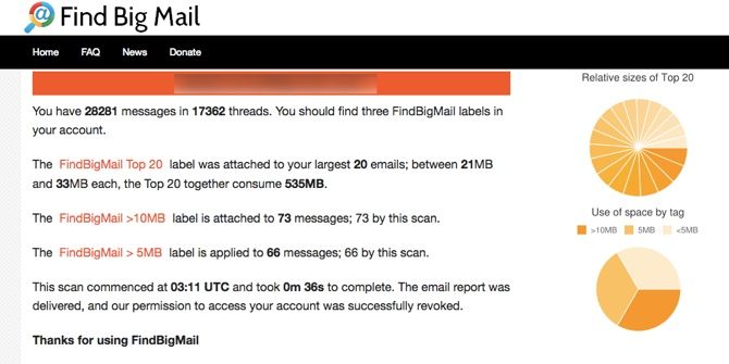 Скриншот страницы с результатами Find Big Mail